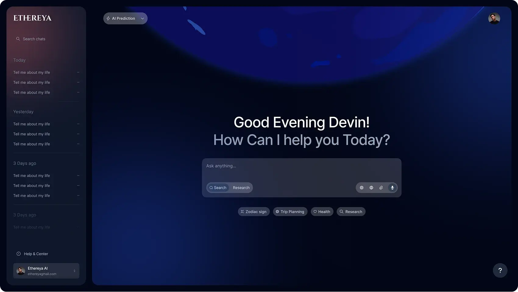 Ethereya signup interface