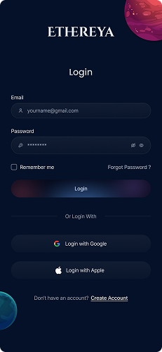 Ethereya AI login screen