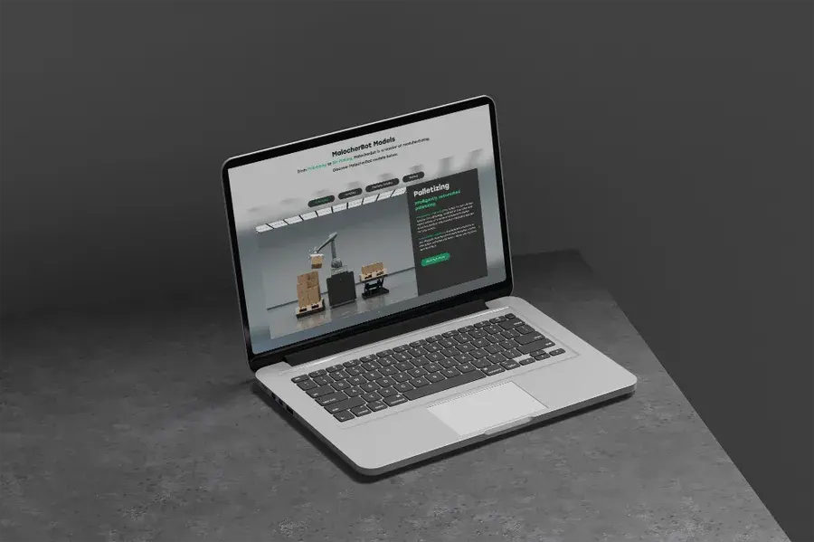 Unchained Robotics MalocherBot product section shown on a laptop mockup
