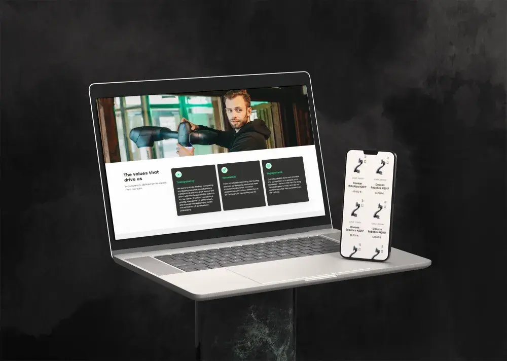 Unchained Robotics product platform shown on laptop and mobile mockups